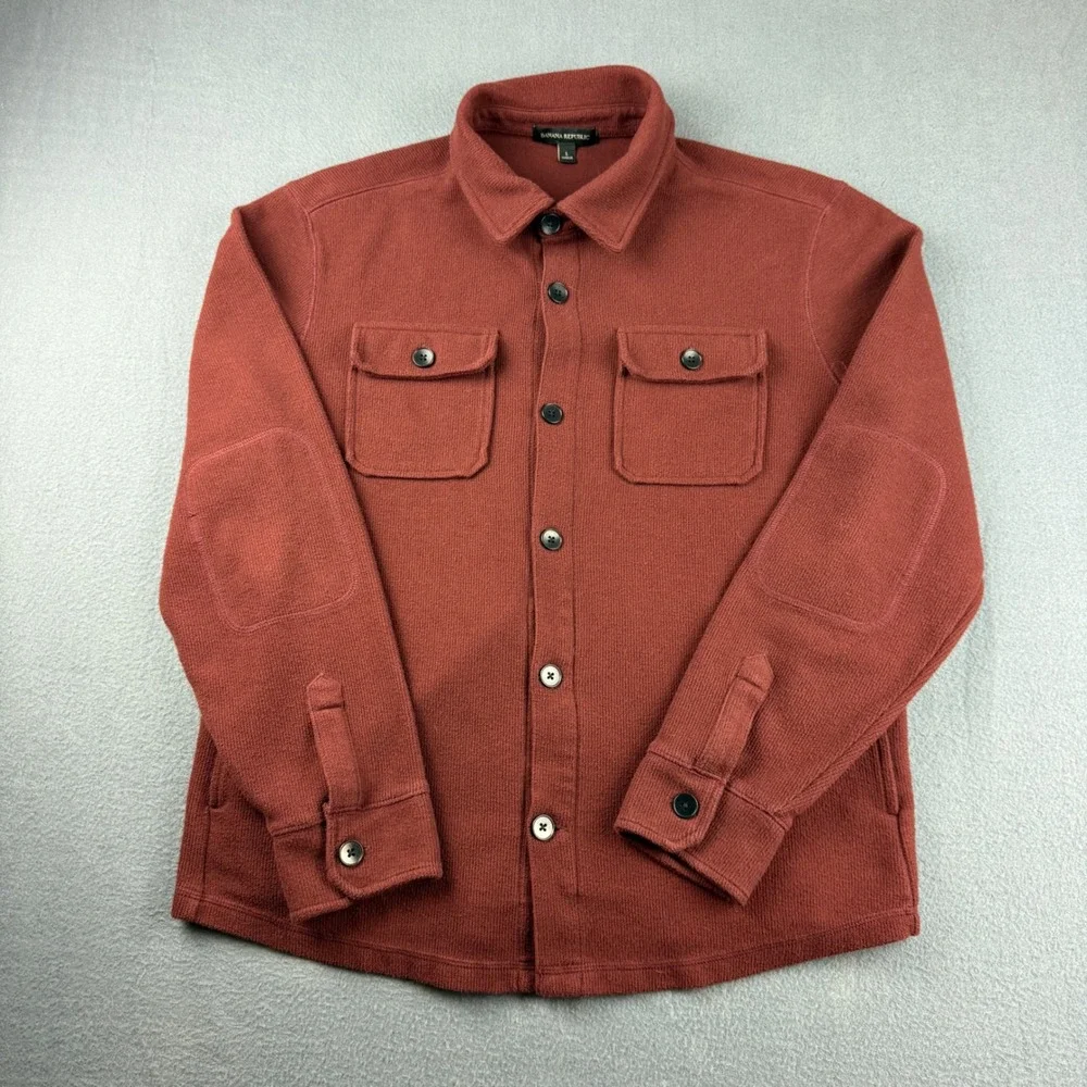 Banana Republic Shacket Men's L Red CPO Flannel Brushed Waffle Shirt Jacket